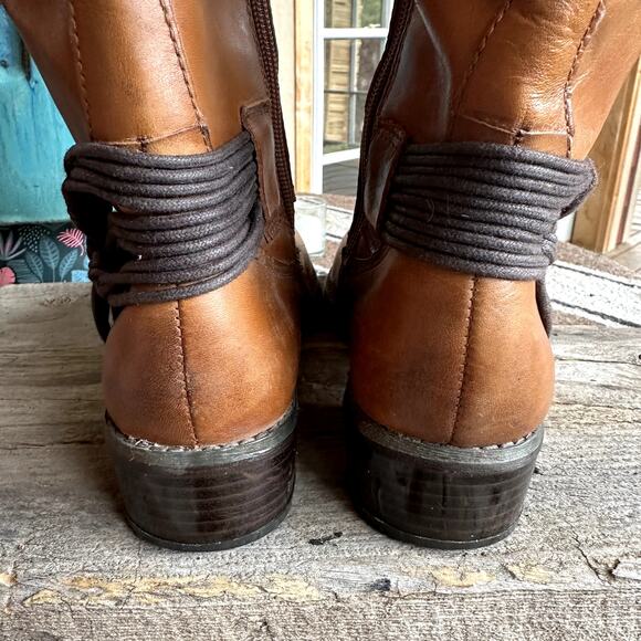 Santana Wellington Mustang Leather Mid Calf Boots Womens SZ 6 Harness Western - Picture 7 of 15